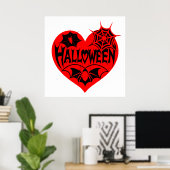 Poster Cœur d'Halloween, Cœur Rouge en Forme, Toile d'Ara (Bureau à domicile)