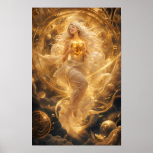 Poster Cœur Doré de l'Affiche de Fantaisie Cosmique