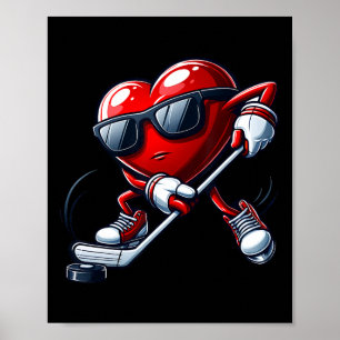Poster Cœur drôle jouant au hockey à la Saint-Valentin po