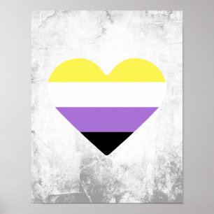 Poster Cœur du drapeau de fierté non binaire