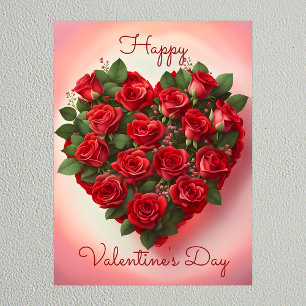Poster Cœur Élégant Romantique Roses Rouges Saint Valenti