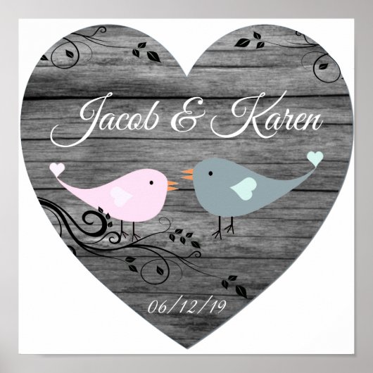 Poster Coeur en bois des Faux Lovebirds (Devant)