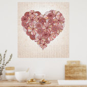 Poster Coeur en fleurs dessinées à la main (Cuisine)