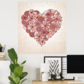 Poster Coeur en fleurs dessinées à la main (Bureau à domicile)