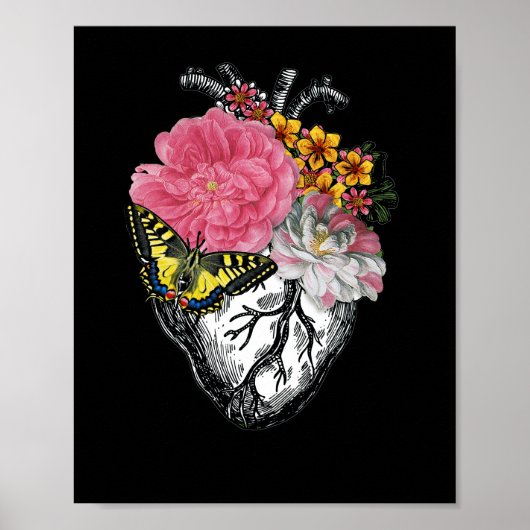 Poster Coeur Et Fleurs Anatomiques Montrent Votre Amour (Devant)