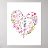 Poster Coeur floral Aquarelle rose Girl Décor (Devant)