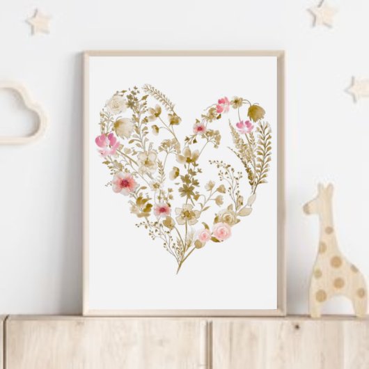 Poster Coeur floral rose Neutre Fille Décor