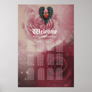 Poster Coeur gothique avec Fleur et Ailes.