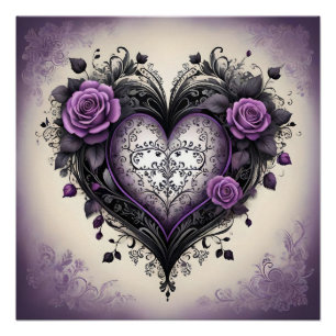 Poster Coeur gothique, Rose et Filigree 🖤 design Vintage