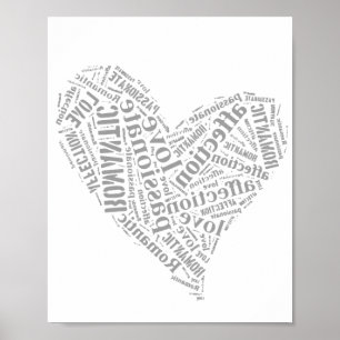 Poster Coeur gris et blanc I d'amour romantique