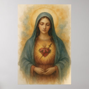 Poster Cœur Immaculé de Marie Aquarelle Art Marianique