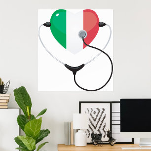 Poster Coeur italien avec stéthoscope Soins de santé