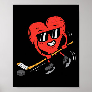 Poster Cœur jouant au hockey sur glace Saint-Valentin Amo