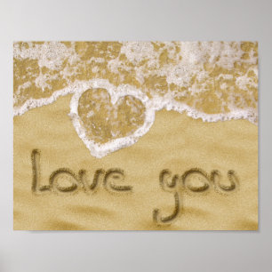Poster Coeur "Love you" écrit dans Sable