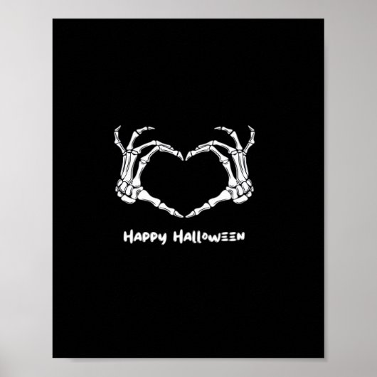 Poster Coeur main squelette éffrayant avec "Happy Hallowe (Devant)