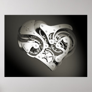 Poster Coeur mécanique Steampunk vintage - Platinum B&W