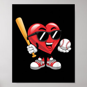 Poster Coeur mignon Jouer Baseball Valentines Jour Garçon