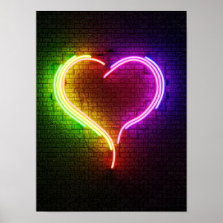 Poster Coeur multicolore néon