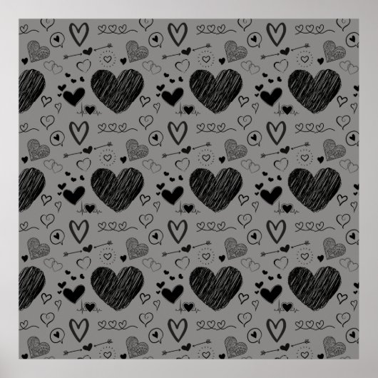 Poster coeur noir -arrière - plan gris (Devant)