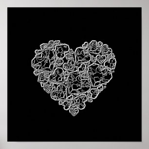 Poster Coeur noir et blanc en morceaux