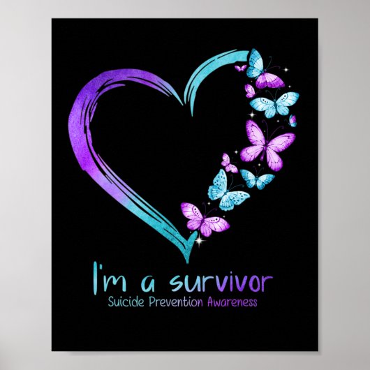 Poster Coeur papillon Je suis un survivant Prévention du (Devant)