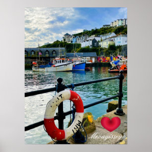 Poster Coeur personnalisé Mevagissey Harbour Lifebuoy Cor