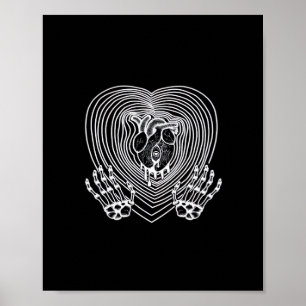 Poster Coeur Pleurant En Blanc - Skeleton Coeurs Mains