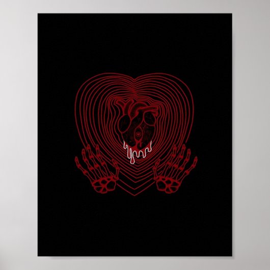 Poster Coeur Pleurant En Rouge - Skeleton Coeurs Mains (Devant)