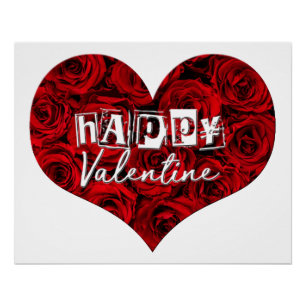 Poster Coeur romantique Roses rouges Floral Bonne Saint V