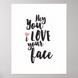 Poster Coeur rose hé vous amour d'I votre visage