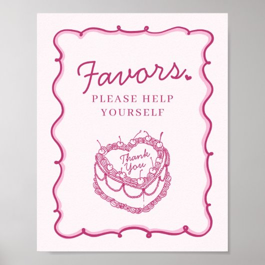Poster Coeur rose rétro Coquette gâteau cerise Faveurs (Devant)