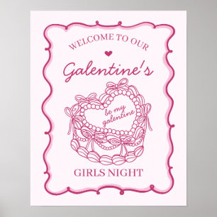 Poster Coeur rose rétro Coquette gâteau Galentines Bienve