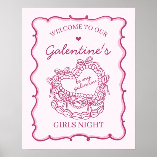 Poster Coeur rose rétro Coquette gâteau Galentines Bienve (Devant)