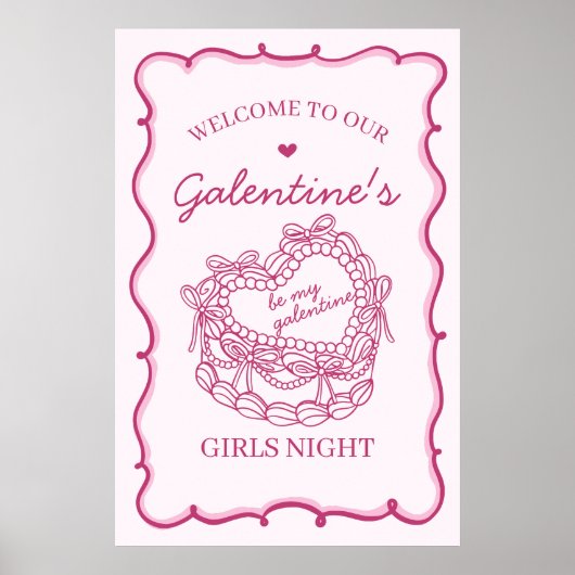 Poster Coeur rose rétro Coquette gâteau Galentines Bienve (Devant)