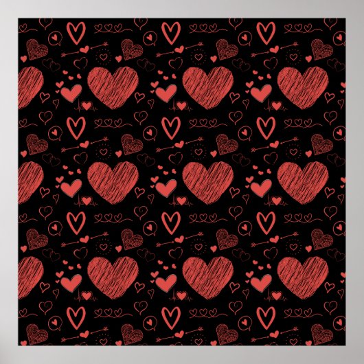 Poster coeur rouge - arrière - plan noir (Devant)