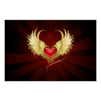 Coeur rouge avec ailes d'or