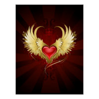 Coeur rouge avec ailes d'or