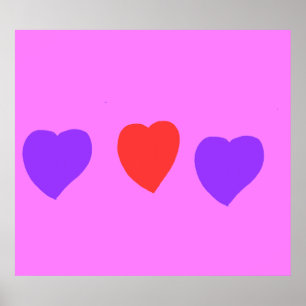 Poster Cœur rouge avec des cœurs violets sur fond rose