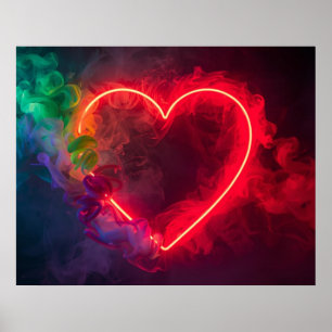 Poster Cœur rouge brûlant fumant sur un mur moderne