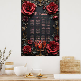 Poster Coeur rouge gothique avec Rose - Romantique foncé