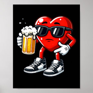 Poster Cœur rouge tenant une chope de bière drôle de Sain