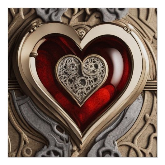Poster Coeur Steampunk - Amour mécanique complexe (Devant)