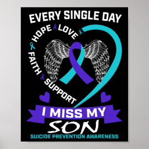 Poster Coeur Turquoise pourpre Je Manque Mon Fils Suicide