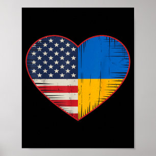 Poster Cœur Usa Ukraine - Double Nationalité