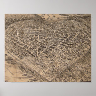 Poster Coeur vintage Map (1905) de Seattle