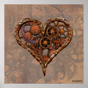 Poster Coeur vintage rouillé de Steampunk des vitesses en