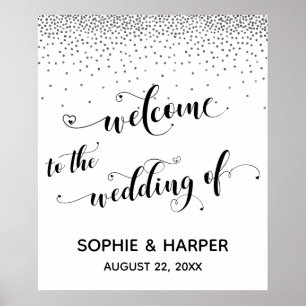 Poster Coeurs Bienvenue au Mariage Silver Confetti Sign