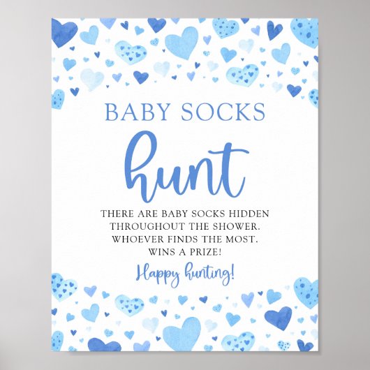 Poster Coeurs bleus Valentine Baby Chaussettes Chasse Bab (Devant)