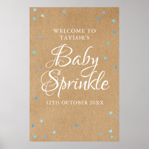 Poster Cœurs d'amour bleus Boho Bienvenue Baby Boy Sprink