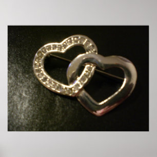 Poster Coeurs d'amour enlacés par argent